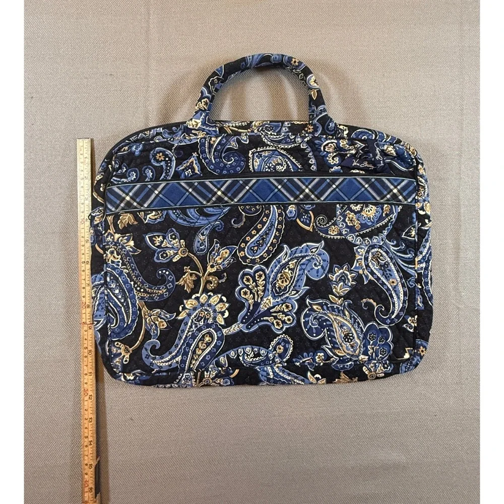 Vera Bradley Quilted Laptop Case Blue Paisley Plaid Padded Briefcase Bag 14x11